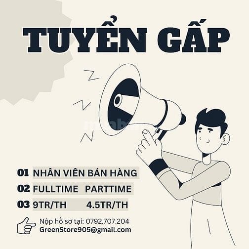Tuyển 03 bạn nhân viên bán hàng đủ 18 tuổi