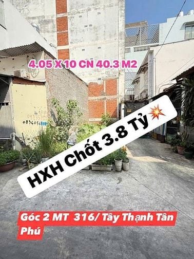 Bán Đất góc 2MT hẻm 5m đường Tây Thạnh, Tân Phú, DT 4x10, giá 3,8 tỷ