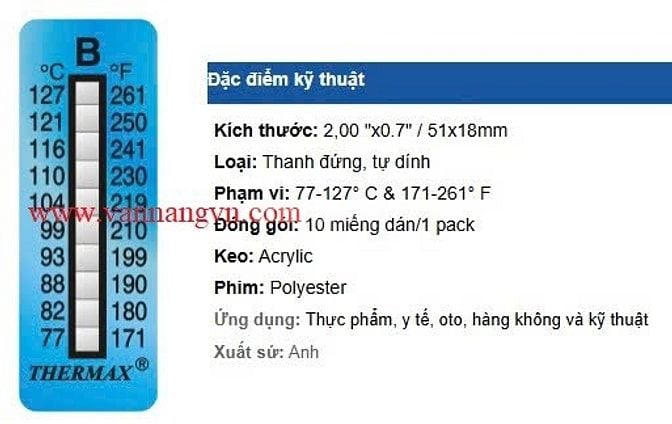 GIẤY ĐO NHIỆT ĐỘ THERMAX,  temperature indicator label