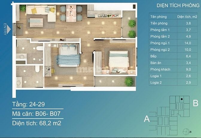 Quỹ căn 2 -3PN, chung cư BID Residence Tố Hữu, giá từ 2 tỷ 9