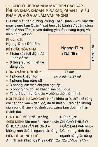 Tòa Nhà Cho Thuê Phù Hợp CEO – Trung Tâm Quận 1 – Nội Thất Ý Cao Cấp