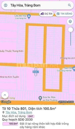 Bán đất Tây Hòa Trảng Bom sổ riêng thổ cư 
