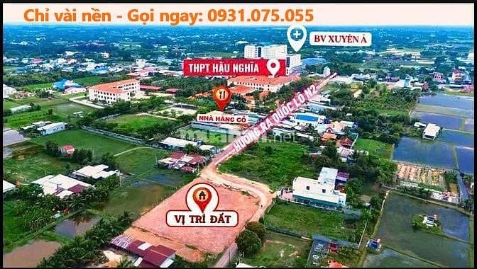 Đất thổ cư TT Hậu Nghĩa cách Vinhomes 50m mặt tiền đường lớn QL N2