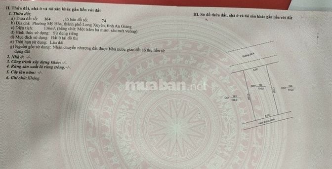 Bán 136m2 đất ODT tại P. Mỹ Hòa, Long Xuyên, An Giang