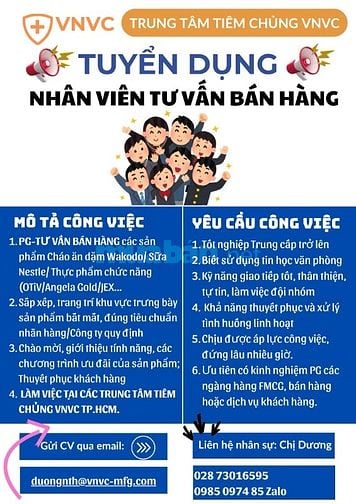 Công ty cần tuyển Nhân Viên Tư Vấn Bán Hàng tại TP.HCM