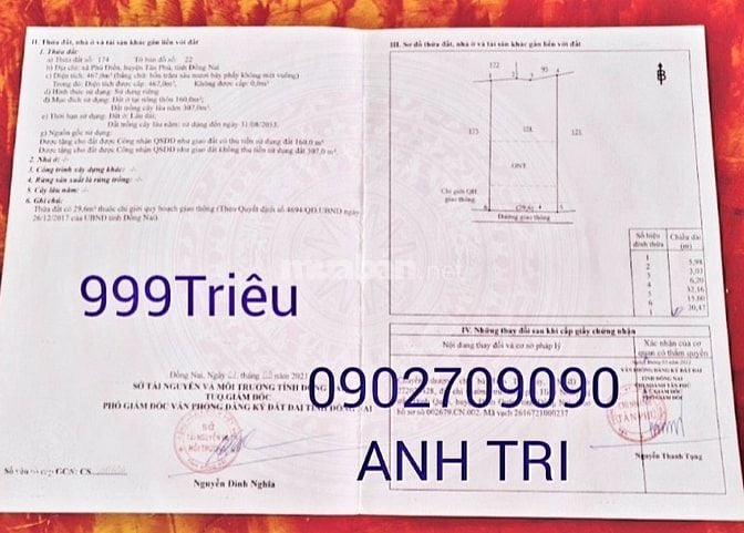 Đất phú điền 15m x 31m có 160m2 thổ cư 999 triệu