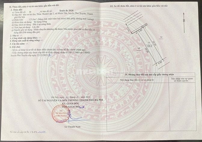 BÁN NHANH MẢNH ĐẤT TẠI THÔN THÀNH LẬP 2, MINH TÂN, PHÚ XUYÊN, HÀ NỘI –