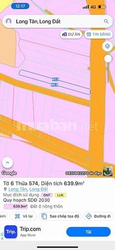 BÁN ĐẤT CHÍNH CHỦ TẠI XÃ LONG TÂN, HUYỆN ĐẤT ĐỎ, BÀ RỊA - VŨNG TÀU  