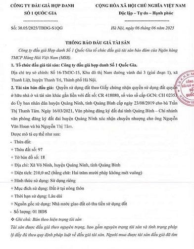 CÔNG TY ĐẤU GIÁ HỢP DANH SỐ 1 QUỐC GIA ĐĂNG THÔNG BÁO BÁN ĐẤU GIÁ 