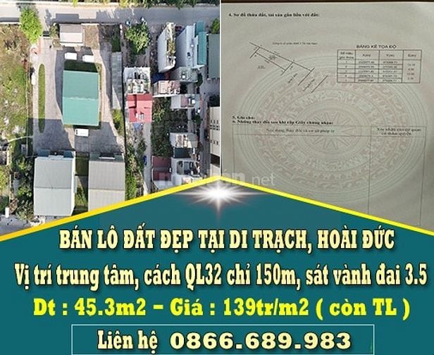 BÁN LÔ ĐẤT ĐẸP CÓ 1-0-2 TẠI HOÀI ĐỨC - MUA LÀ THẮNG