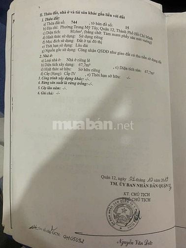 Nhà Đường 5m TMT q12- DT80,6m2- Sổ Hồng Riêng- Giá 3,2ty
