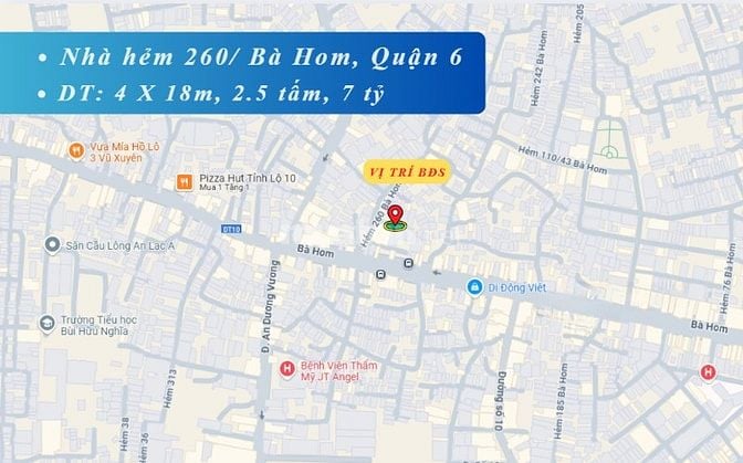  Bán nhà hẻm 260/ Bà Hom, 4 x 18m (NH 4.5m), 2.5 tấm, 6.95 tỷ. (Tín Hư