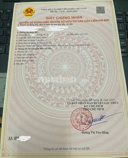 đất nền Xã Phú Nghĩa, Lạc Thủy, Hòa Bình 28 triệu/m2, 135.1m2