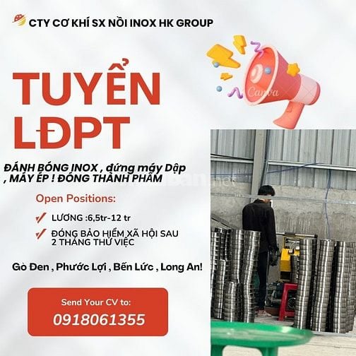 Tuyển gấp LĐPT  KHÔNG CẦN KINH NGHIÊM