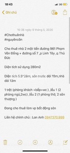 Cho thuê nhà mặt tiền nguyên căn, Linh Tây