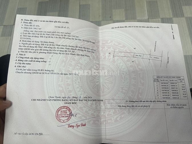 BÁN ĐẤT Ở 261M2 BÌNH PHƯỚC CHÍNH CHỦ