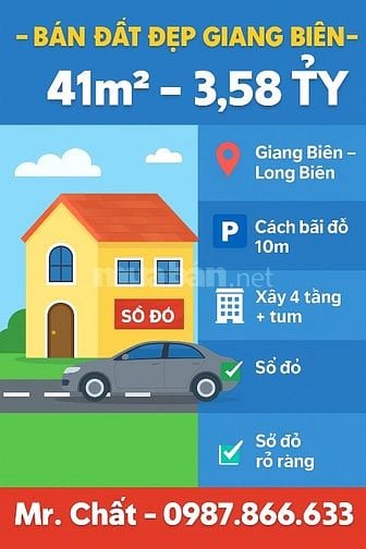 🏡 BÁN ĐẤT ĐẸP GIANG BIÊN – 41M² – CHỈ 3,58 TỶ – CẤP PHÉP XÂY DỰNG 