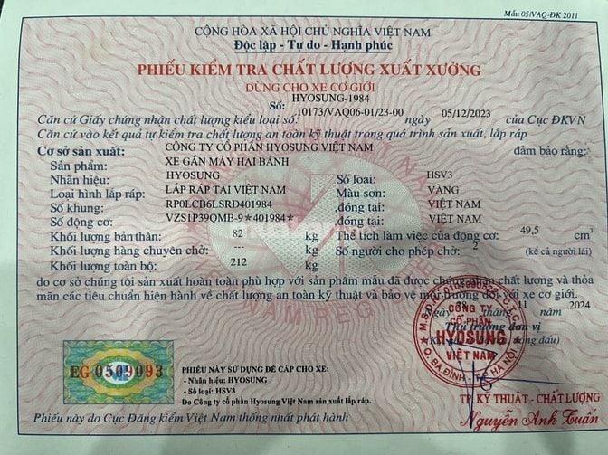 MẤT PHIẾU KIỂM TRA CHẤT LƯỢNG XUẤT XƯỞNG