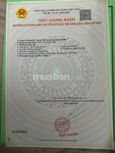 Bán đất MTNBộ 6m(XT) Đường T11, X.Tân Quý Tây, H.Bình Chánh giá 2.9 tỷ