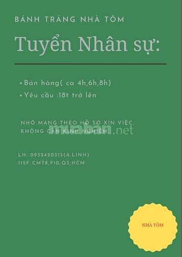 Tuyển nhân viên bán hàng tại cửa hàng