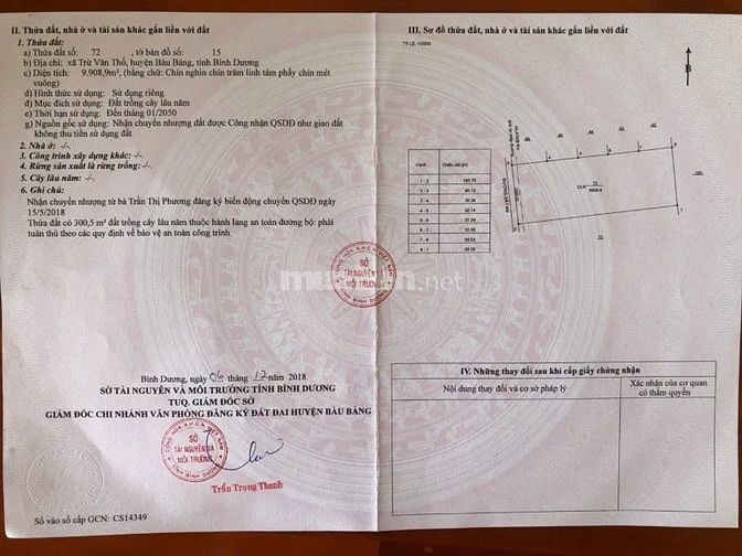 Chính chủ cần bán đất mặt tiền đường Trừ Văn Thố 23, xãTrừ Văn Thố,BB