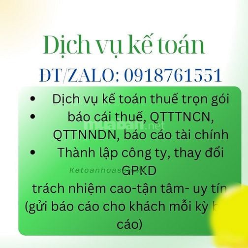 Nhận làm kế toán, báo cáo thuế, thành lập công ty