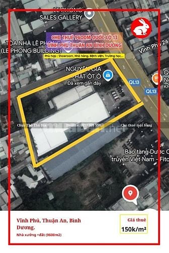 CHO THUÊ MẶT BẰNG QUỐC LỘ 13 THUẬN AN BÌNH DƯƠNG 9600M2