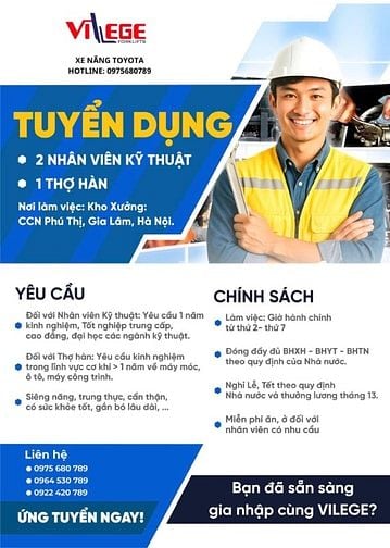 Tuyển dụng nhân viên kỹ thuật đi làm ngay