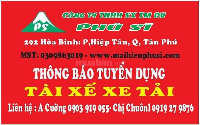 CÔNG TY TNHH SX TM DV PHÚ SĨ - TUYỂN DỤNG TÀI XẾ XE TẢI