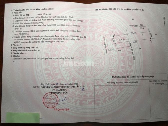 Bán đất MT TL 785 gần cụm công nghiệp Tân Phú, chợ Tân Phú giá 300tr/m