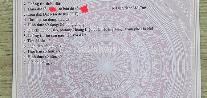 Cần bán 382m2 mặt tiền 20m sổ đỏ chính chủ Ngõ 161 Đường Ngọc Hồi