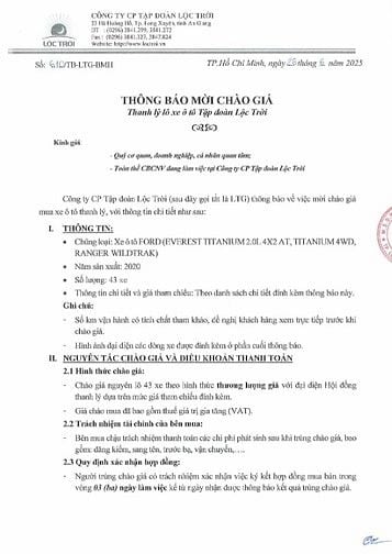 TĐ Lộc Trời TB mời chào giá xe ô tô