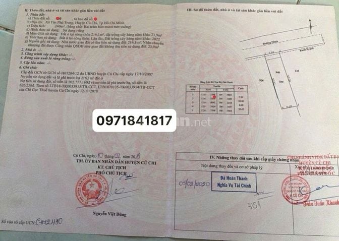 CHÍNH CHỦ BÁN 240M2 GIÁ 1,1TỶ Đ LIÊU BÌNH HƯƠNG -TÂN PHÚ TRUNG -CỦ CHI