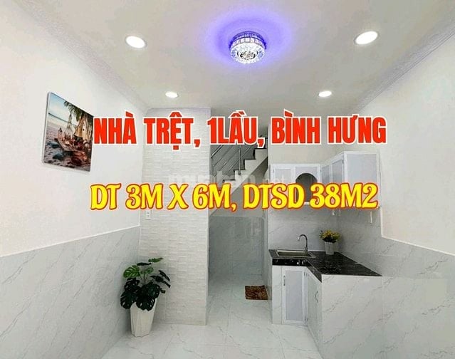 Nhà mới đẹp, 38m2,Trệt, 1lầu  Hẻm ra QL50, Ấp 1, Bình Hưng, Bình Chánh