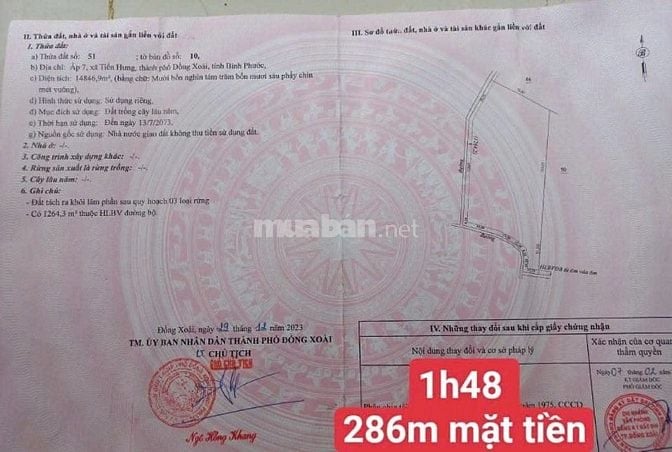 1.Bán đất mt đường đất Tiến Hưng tp.Đồng xoài tỉnh Bình phước 