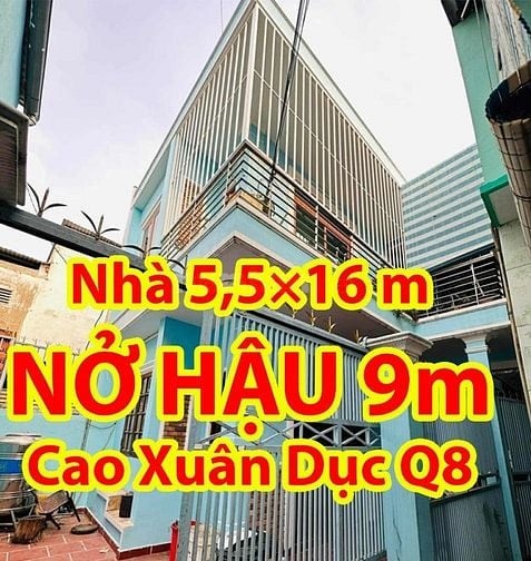 Nhà 5,5x16m Nở Hậu 9m, Hẻm Thông Cao Xuân Dục, Q8. THU NHẬP 15Tr/Th