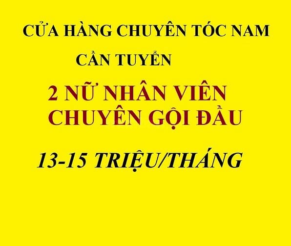 CỬA HÀNG CHUYÊN TÓC NAM CẦN TUYỂN 2 NỮ NHÂN VIÊN GỘI ĐẦU