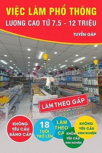 Tuyển Lao Động Phổ Thông - Lương 7.5–12 Triệu/Tháng, Không Yêu Cầu 