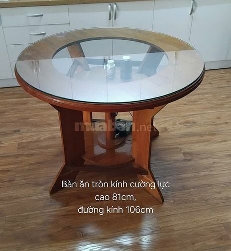 Bàn ăn tròn, mặt kính cường lực 