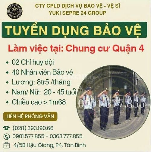 BẢO VỆ YUKI tuyển gấp NV bảo vệ, chỉ huy đội đi làm ngay 