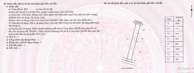 Bán 300m2 ONT+4.992,3m2 CLN tại Số 5, xã Mỹ Cẩm, Càng Long, Trà Vinh