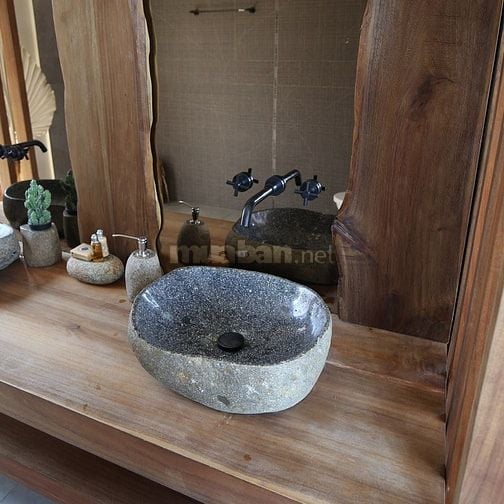 Bồn rửa lavabo đá cuội đá cẩm thạch tự nhiên cho quán cà phê, biệt thự