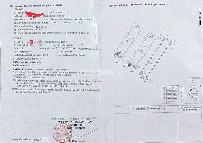 Bán nhà hẻm 109 lê quốc hưng.P13.Q4.dt:4x19m,giá:14tỷ(3lầu)