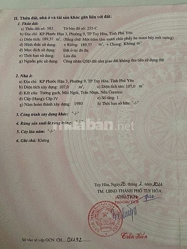 Nhà đất Phước Hậu, Tuy Hòa, Phú Yên