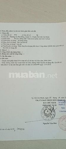 Bán đất hẻm 301 An Phú Đông, P.An Phú Đông, Quận 12, 5 x16m, hẻm 6m