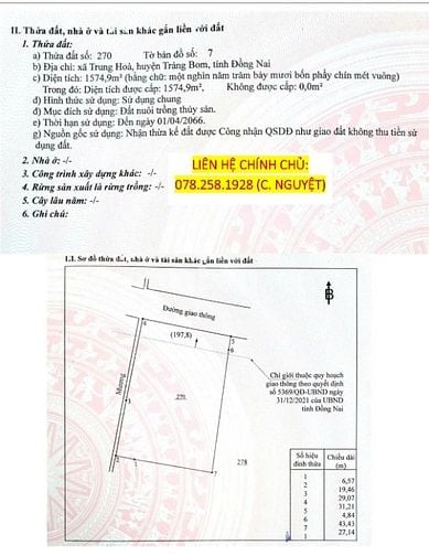 Bán đất có nhà, 2 mặt tiền – gần QL1A – Trung Hòa, Trảng Bom – 2.641m²