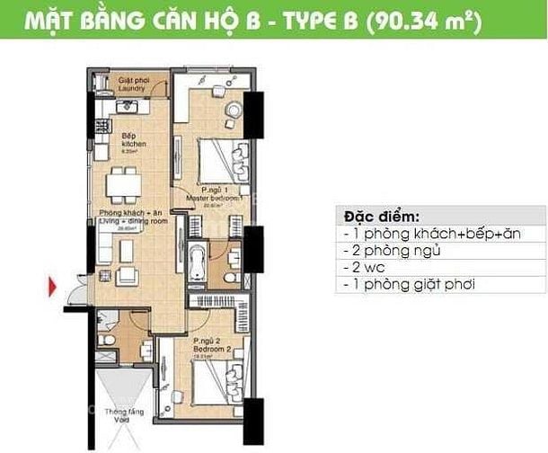 Bán căn hộ 90m2  2pn 2wc. Gía 2.7ty. 0902.952.207
