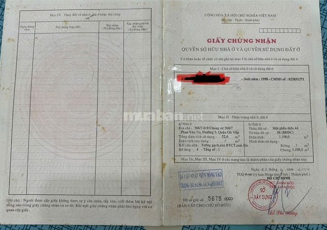 Bán căn hộ chung cư Phan Văn Trị (góc sát Vincom Phan Văn Trị)