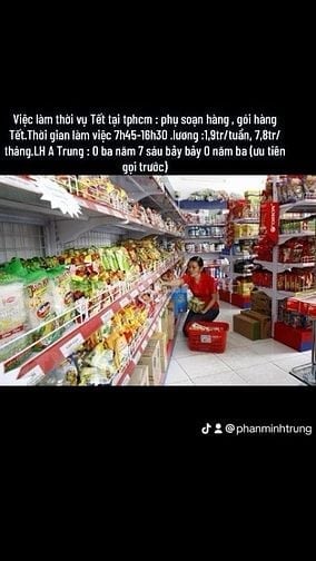 Quầy hàng bách hoá cần thêm 2 nam/nữ dọn dẹp , trong coi quầy hàng