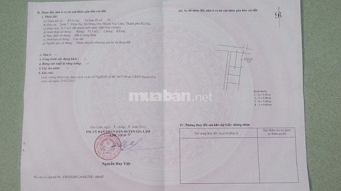 BÁN ĐẤT THỔ CƯ BÁT TRÀNG, GIA LÂM 3,15 TỶ